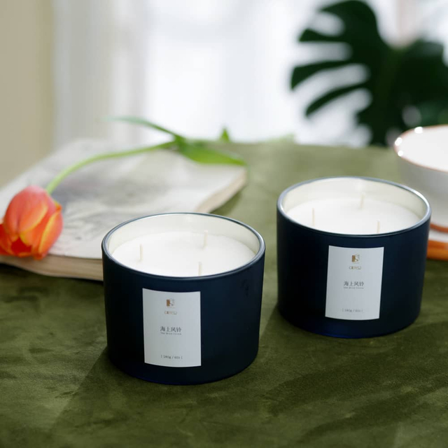 320g Dark Blue Inner Plating Outer Matte Process Scented Candle
