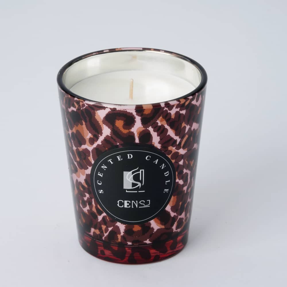 Electroplated Decal Process Leopard Pattern Oblique Angle 350ml Glass Scented Candle
