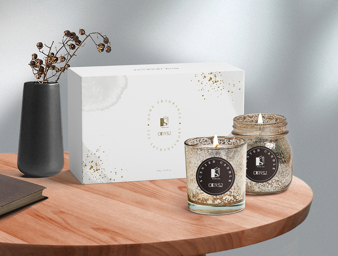 Water Transfer Printing Process Silver Two Shapes Glass Jar Scented Candle