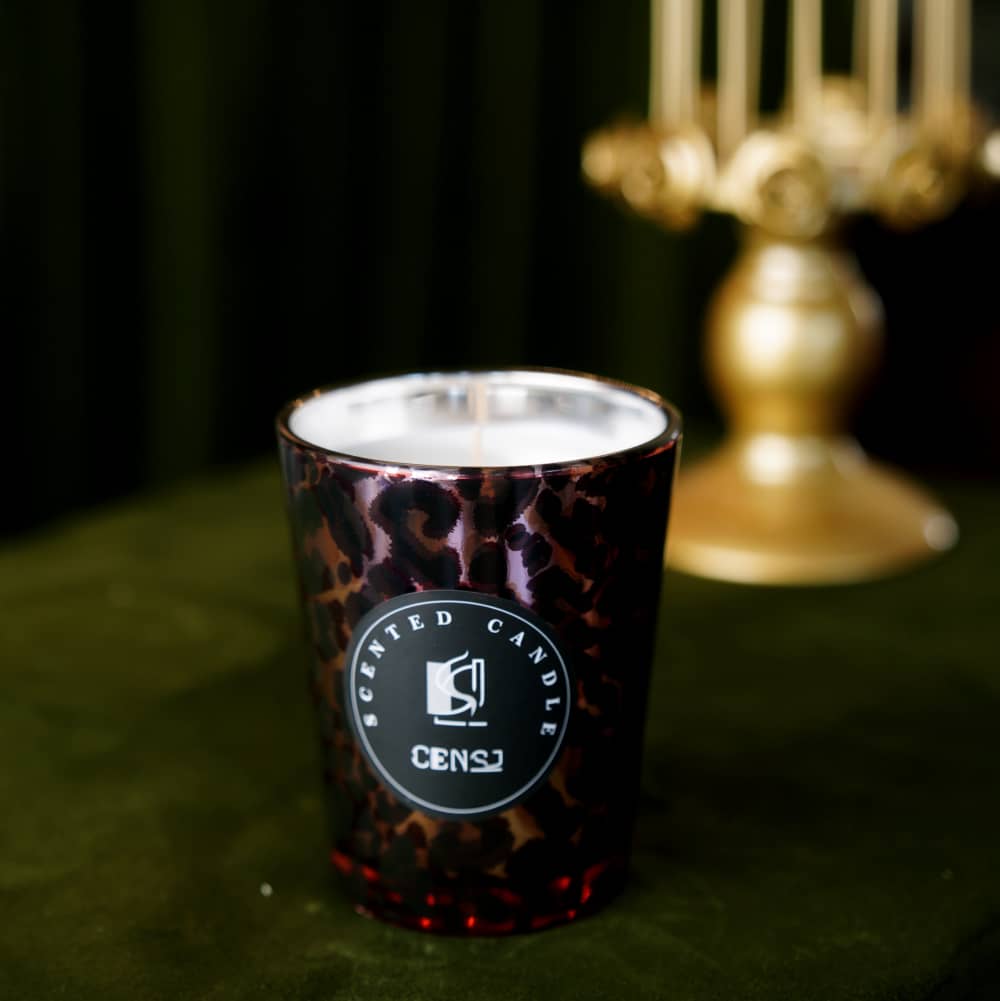 Electroplated Decal Process Leopard Pattern Oblique Angle 350ml Glass Scented Candle