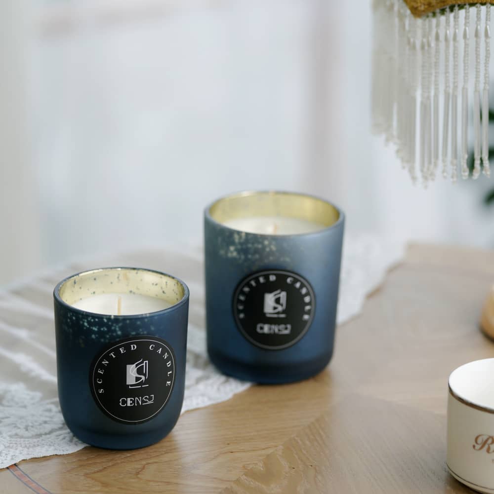 8090 Blue Frosted Plating Laser Engraving Glass Jar Scented Candle