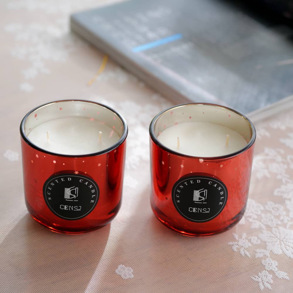 100100 Red Color Plating Laser Engraving Scented Candle
