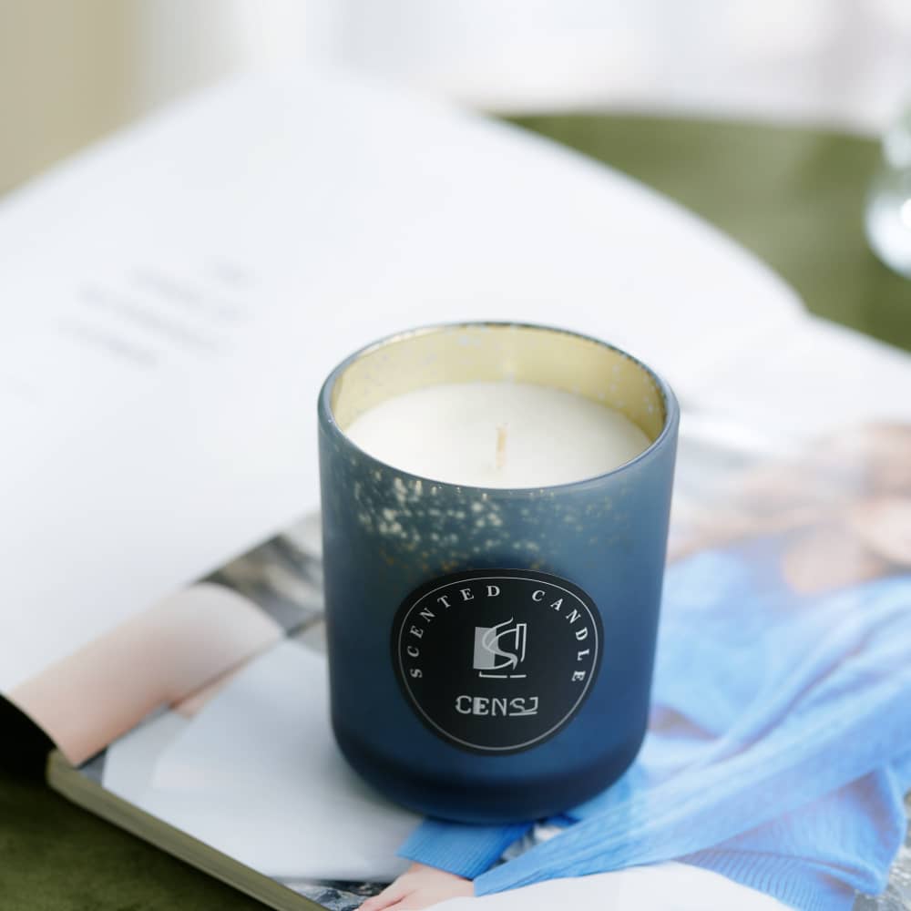 8090 Blue Frosted Plating Laser Engraving Glass Jar Scented Candle