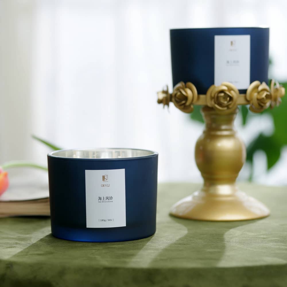 320g Dark Blue Inner Plating Outer Matte Process Scented Candle