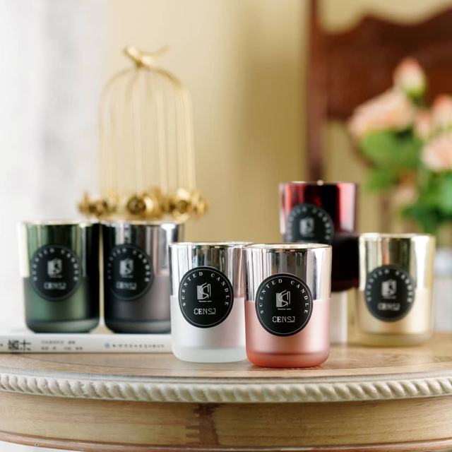 Multi-color High Quality Plating Sandblasting Process Luxury Glass Jar Scented Candle