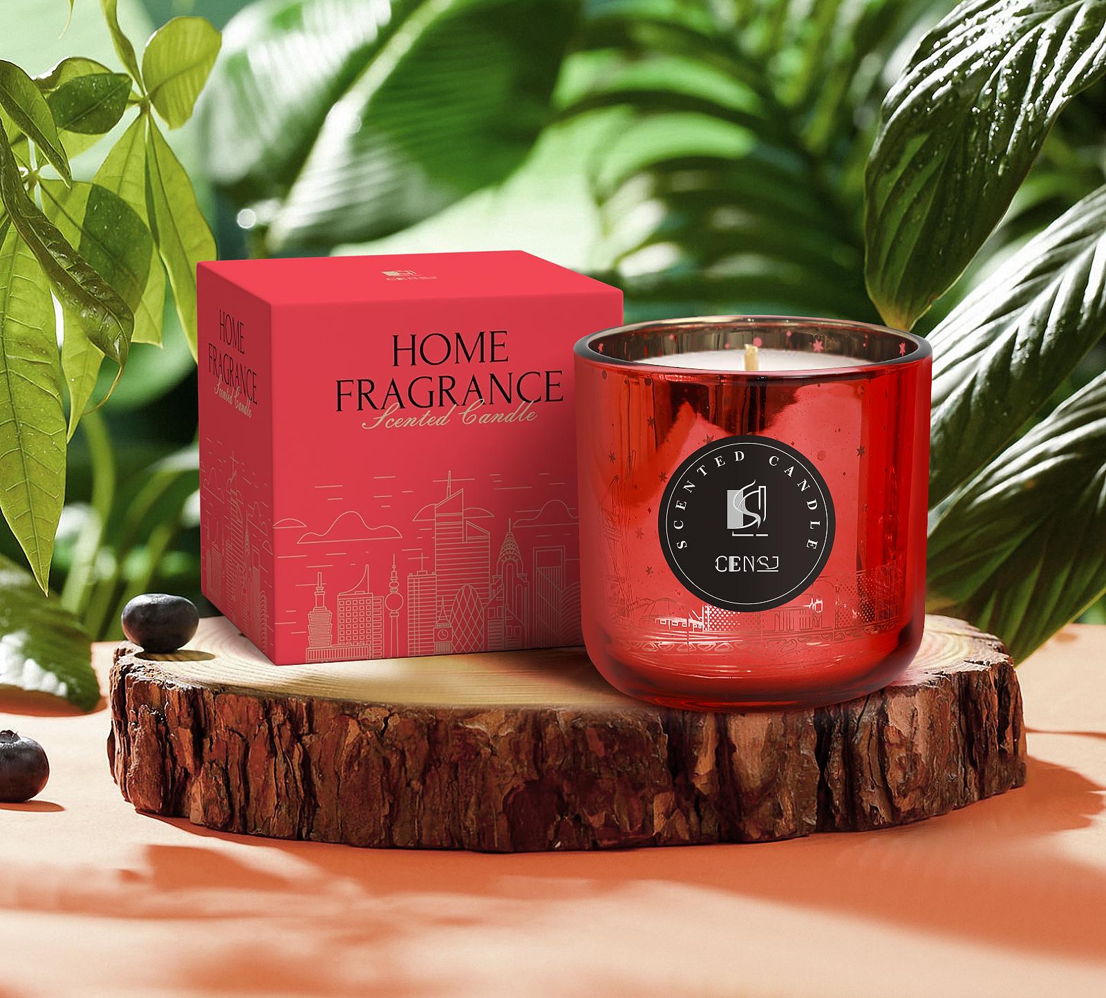 100100 Red Color Plating Laser Engraving Scented Candle