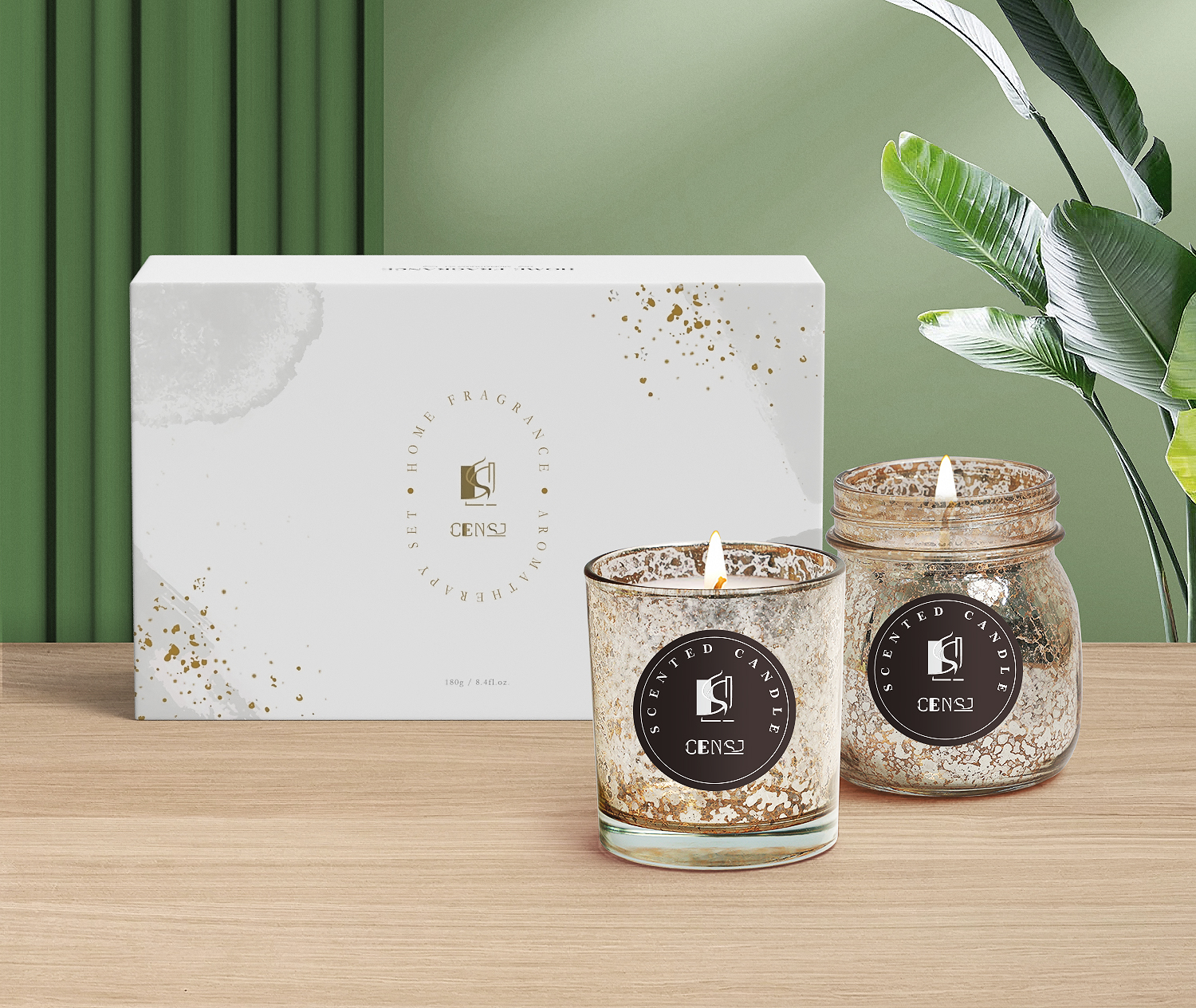 Water Transfer Printing Process Silver Two Shapes Glass Jar Scented Candle