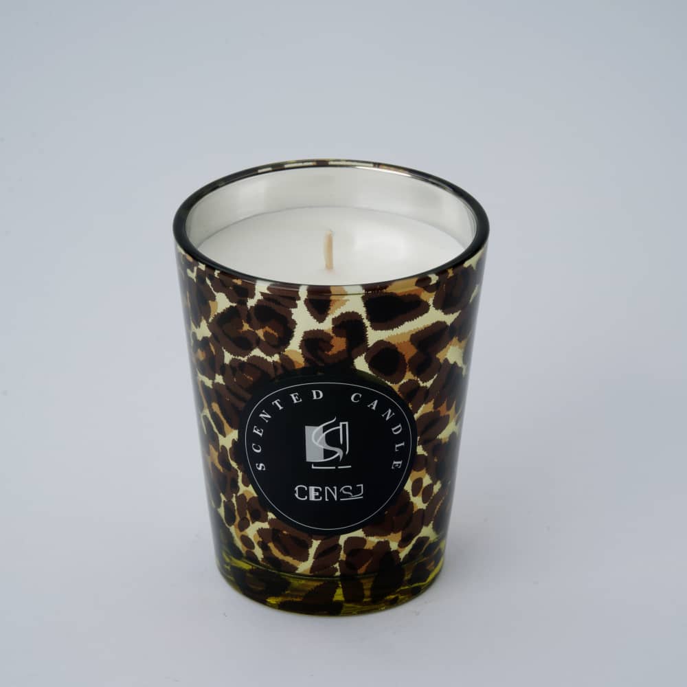 Electroplated Decal Process Leopard Pattern Oblique Angle 350ml Glass Scented Candle