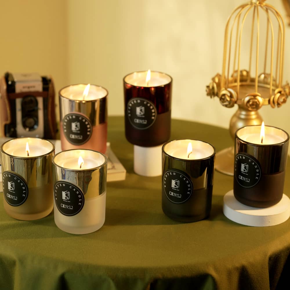 Multi-color High Quality Plating Sandblasting Process Luxury Glass Jar Scented Candle