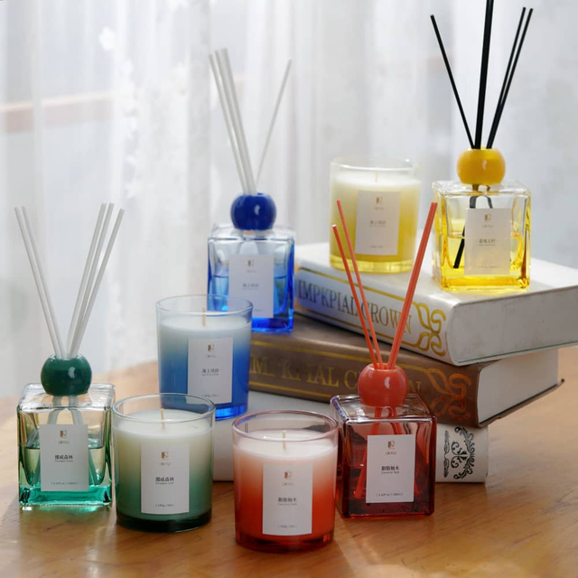 4 Color Gradient Transparent Round Glass Cup Square Aromatherapy Bottle Set