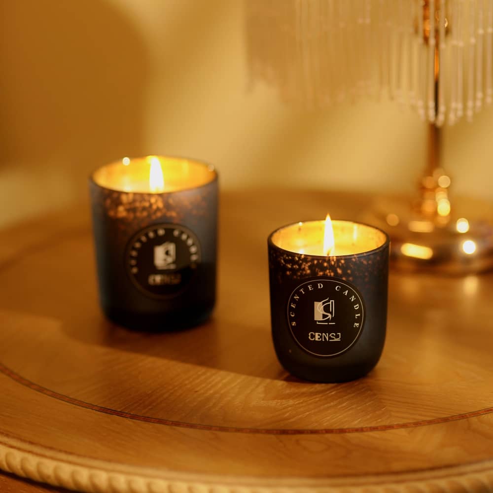 8090 Blue Frosted Plating Laser Engraving Glass Jar Scented Candle