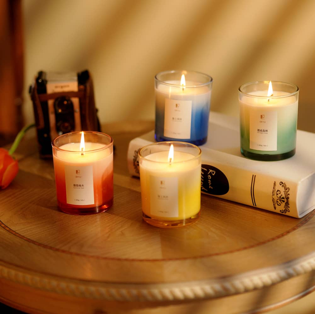 4 Color Gradient Transparent Round Glass Cup Square Aromatherapy Bottle Set