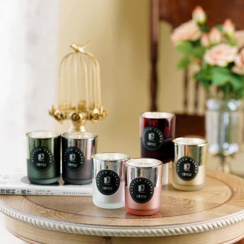 Multi-color High Quality Plating Sandblasting Process Luxury Glass Jar Scented Candle