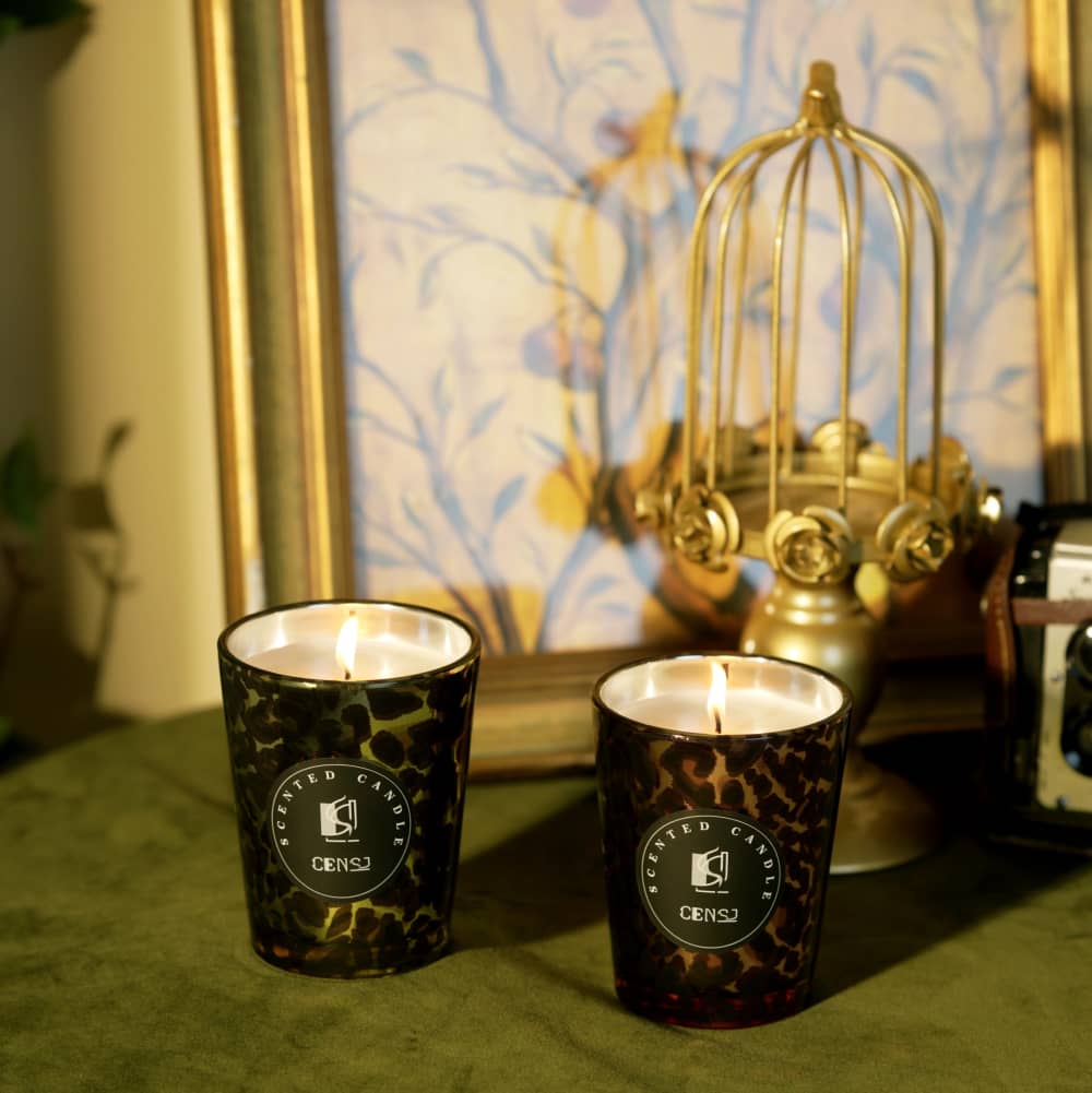 Electroplated Decal Process Leopard Pattern Oblique Angle 350ml Glass Scented Candle