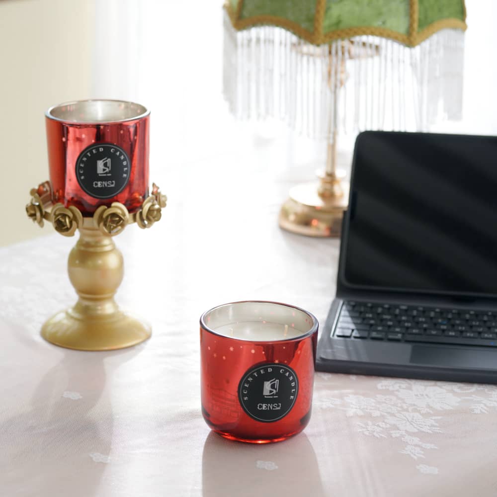 100100 Red Color Plating Laser Engraving Scented Candle