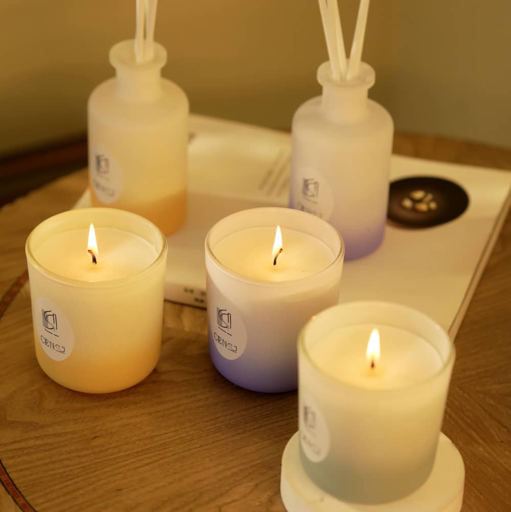 3 Colors Gradient Sandblasted Glass Jar Scented Candle Reed Diffuser Set