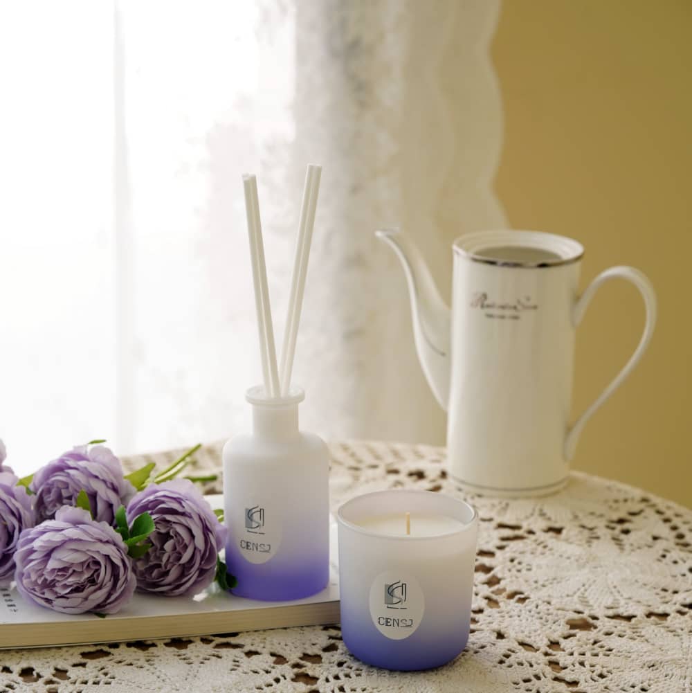 3 Colors Gradient Sandblasted Glass Jar Scented Candle Reed Diffuser Set